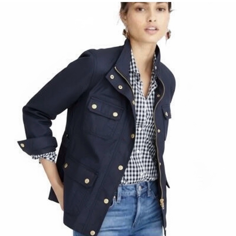 J. Crew Navy Utility Jacket with Gold Hardware